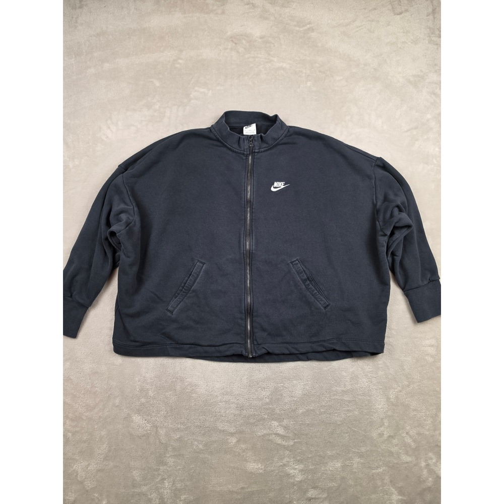 Nike‎ Full Zip Sweatshirt Womens Medium Black DD5376 Oversized Fleece Jacket